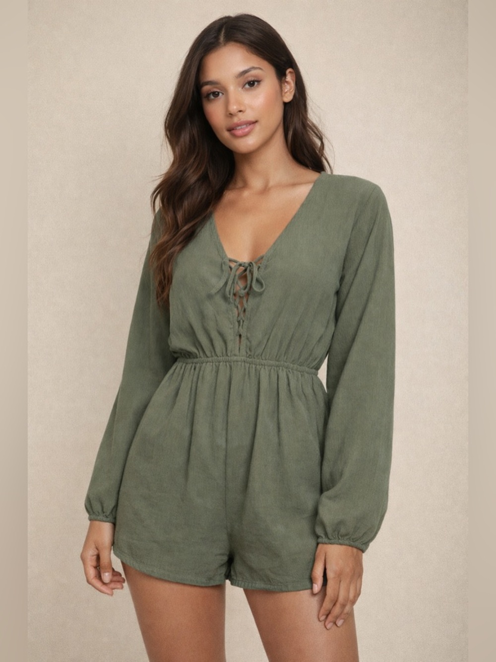 Forever 21 Olive Green Long Sleeve Romper